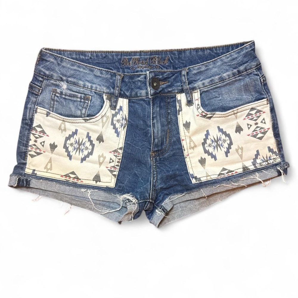 Bullhead Denim Co. PACSUN VTG 2010s Aztec Tribal Print Denim Shorts — Size 5